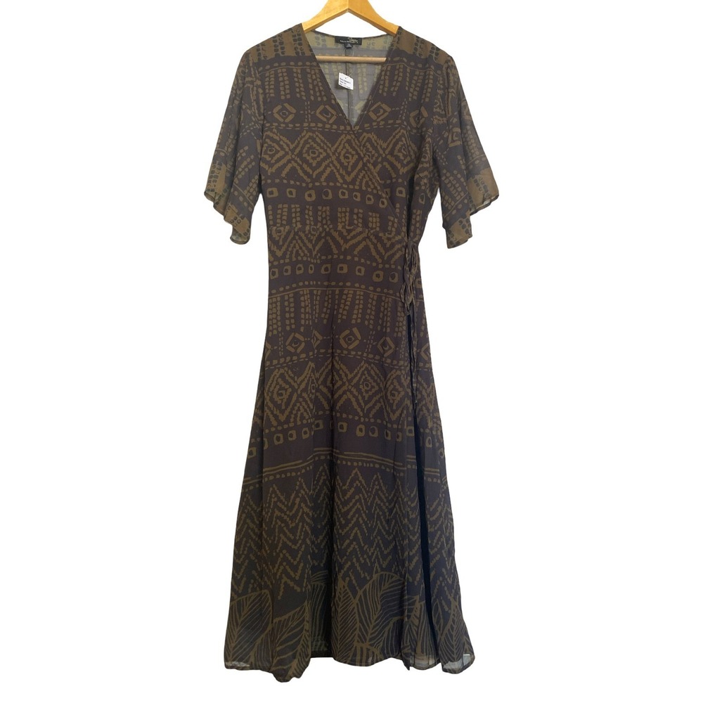 Suzanne Betro Womens 1X Tribal Boho Print Wrap‎ Midi Dress Vacation Career  NWT